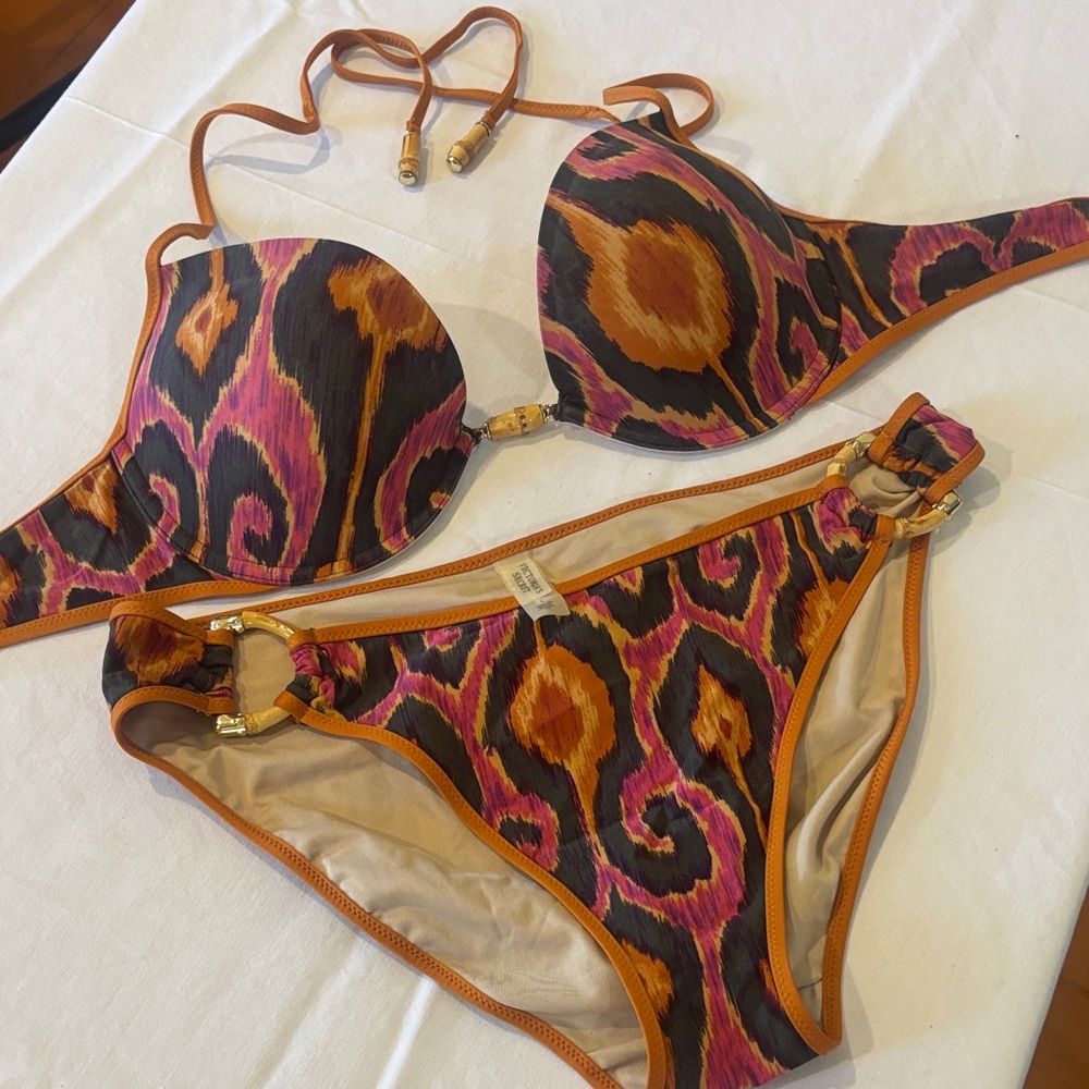 Victoria's Secret Orange and Pink Patterned Bikini